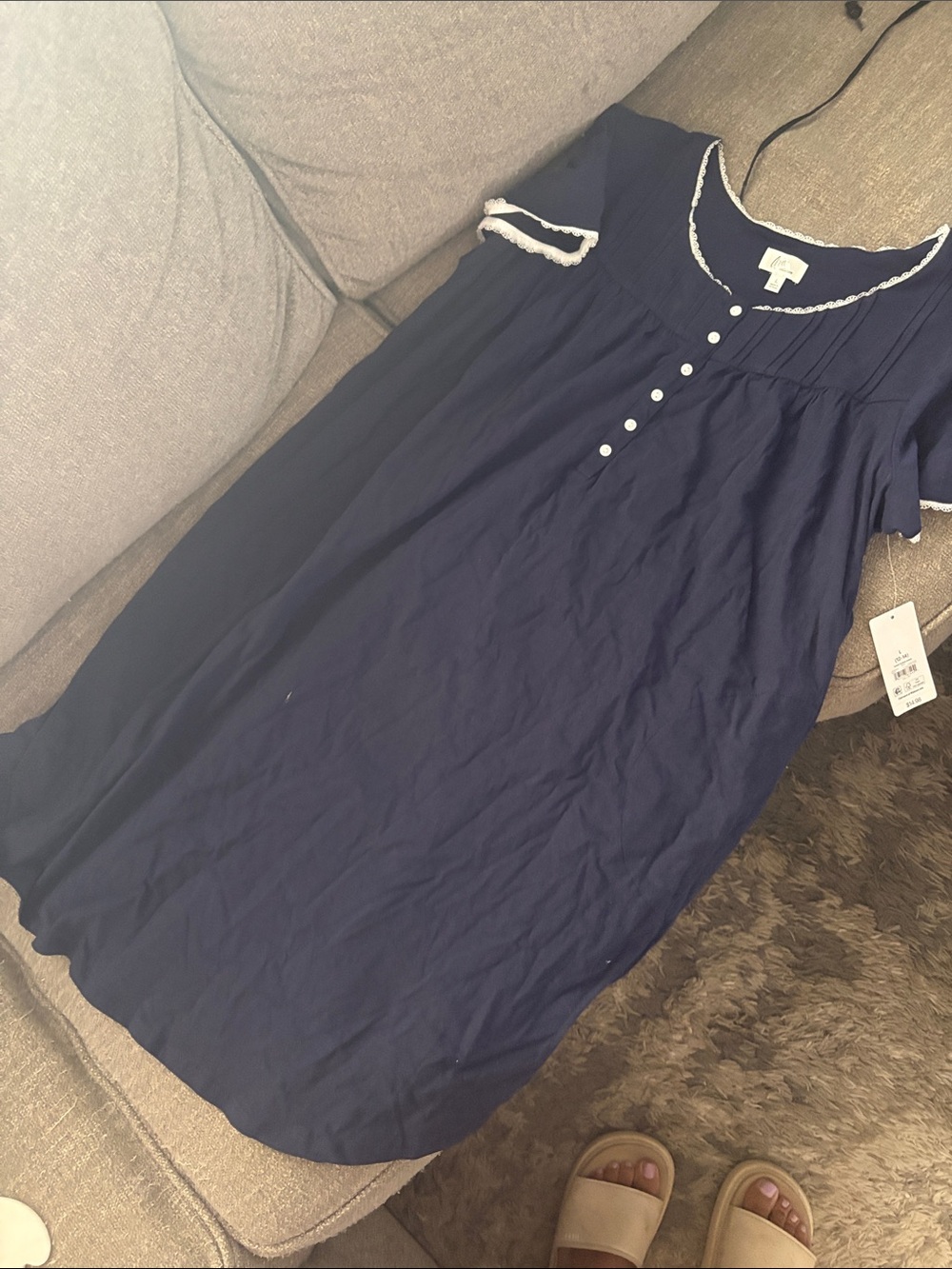 Aria Collection Navy Nightshirt with White Trim